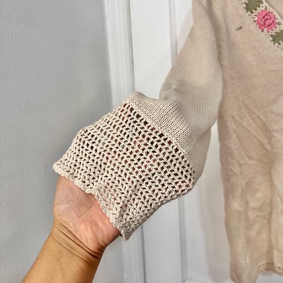 Vintage Women’s Knit‎ V-Neck Sweater Roses Size Medium Linen Cotton - Picture 7 of 7